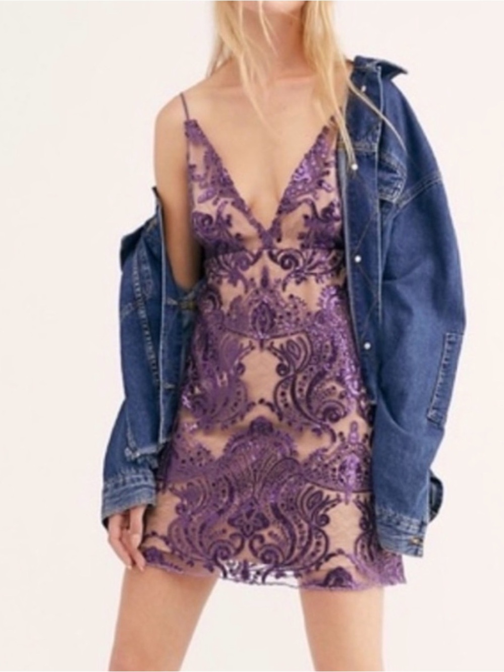 Free People Purple Sequin Mini Dress size 0 lined